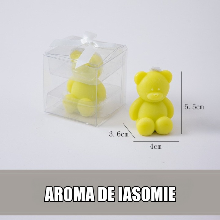 Lumanarea parfumata , cu model ursulet, galbena si aroma delicata de iasomie